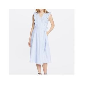 Draper James Light Blue Striped Ruffle Wrap Maxi Dress